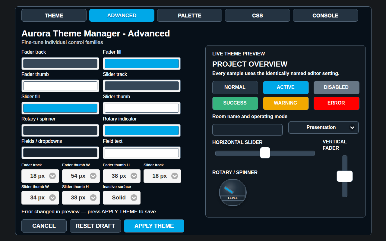 Advanced Theme Manager controls