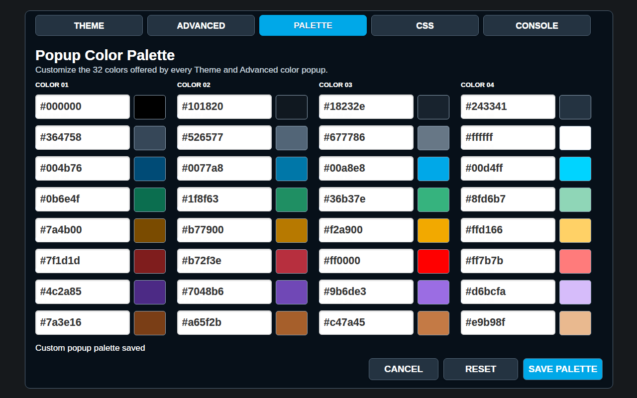 Theme Manager palette editor
