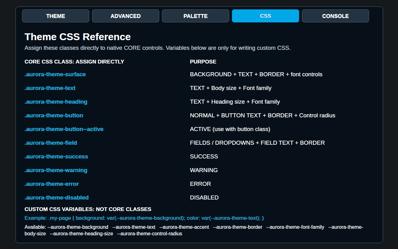 Theme Manager CSS reference