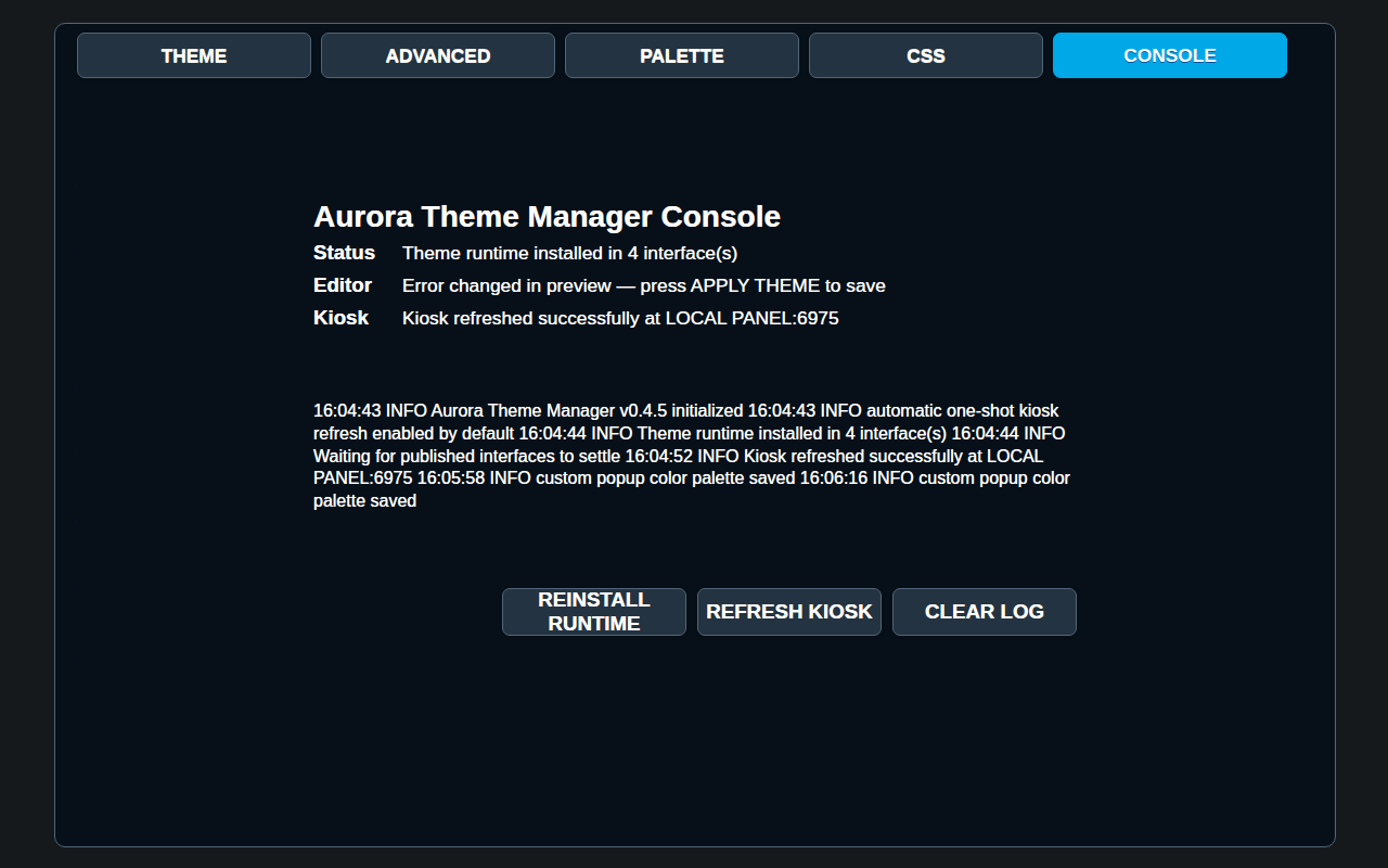 Theme Manager runtime console