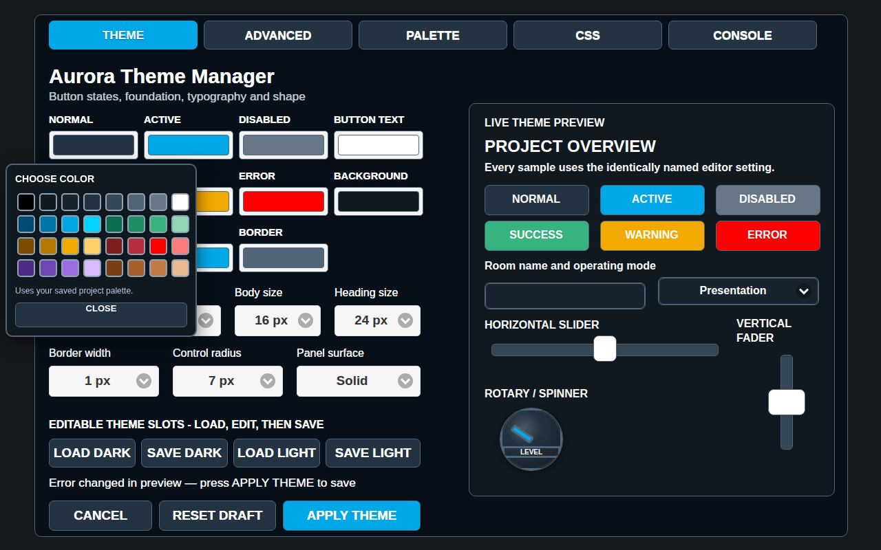 Theme Manager color editor popup