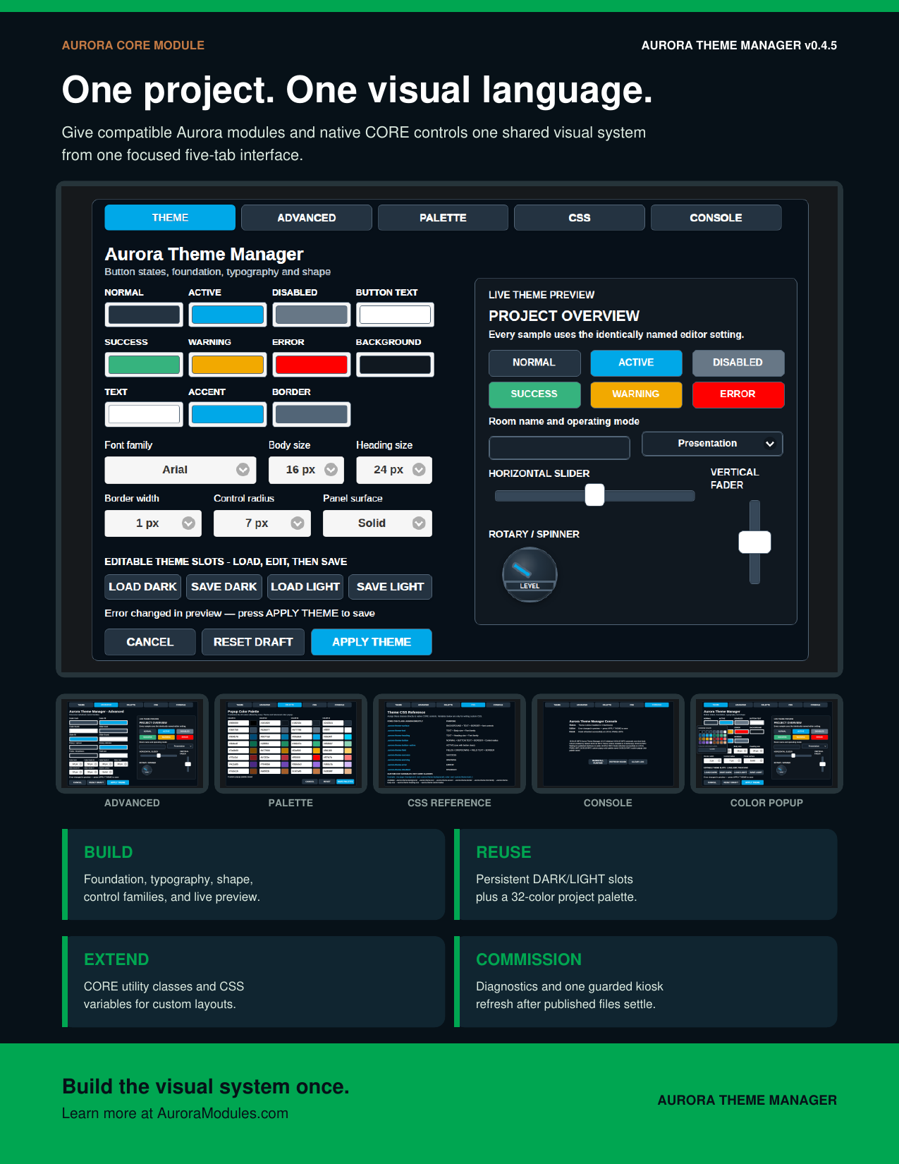 Aurora Theme Manager product overview sheet