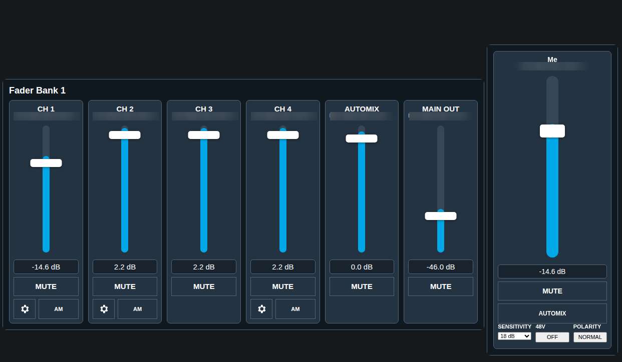 Published DTX module fader controls running on an Aurora RXT-8D